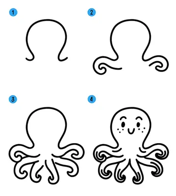 Как нарисовать осьминога для детей » рисуем милых осьминожек поэтапно легко  и просто карандашом и красками