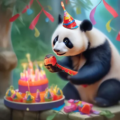Панда с тортом с днем рождения милый ребенок животное векторная иллюстрация  kawaii дети печать | Премиум векторы
