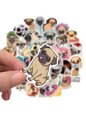 StickerHub Прикольные милые наклейки собачки Мопсы 50шт