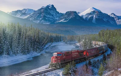 Обои Поезд, жд, горы, лес, зима, Канада. на рабочий стол