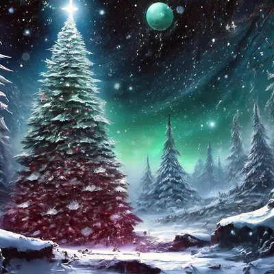 Новогодняя снежная ёлочка в темном …» — создано в Шедевруме