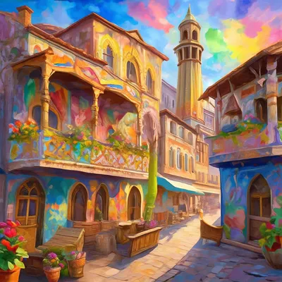 Картина на холсте Разноцветные дома города Тбилиси. Грузия: - Арт. 080312 |  Купить в интернет-магазине - Уютная стена