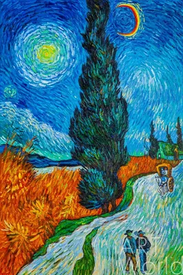Картина Копия картины Ван Гога \"Дорога с кипарисом и звездой\" (копия Анджея  Влодарчика) 60x90 VG230206 купить в Москве