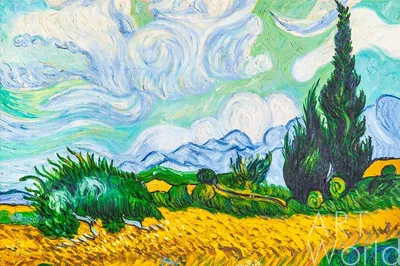 Картина Копия картины Ван Гога \"Пшеничное поле с кипарисами\", 1889 г.  (копия Анджея Влодарчика) 60x90 VG190111 купить в Москве