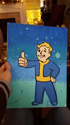 Amazing Vault Boy painting my girlfriend made me for Christmas (Fallout) |  Canvas painting, Disney background, Painting