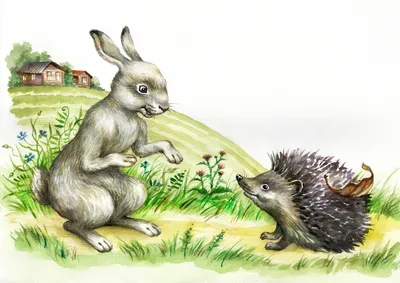Иллюстрация Еж и заяц в стиле графика | Illustrators.ru