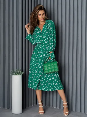 Зеленое платье-халат с разрезами 116327 за 321 грн: купить из коллекции  Holiday mood - issaplus.com