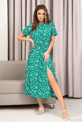 Зеленое платье с разрезом и открытой спиной купить, цены на Платья в  интернет магазине женской одежды M-FASHION