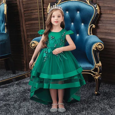 Зеленое платье со шлейфом для девочки NPL025-3 в интернет-магазине Ekakids