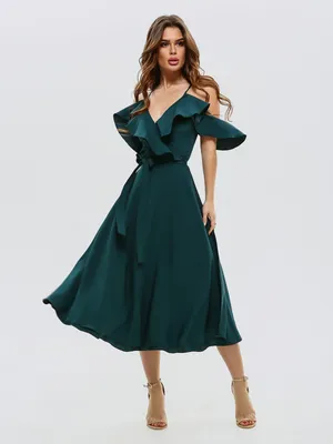 Зеленое платье на запах с воланами 70537 за 465 грн: купить из коллекции  Marvelous - issaplus.com