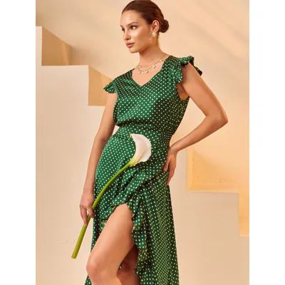 Повседневное зеленое платье в горошек - 60916/3 - цена, фото, описания,  отзывы покупателей | Krasota-ua.com