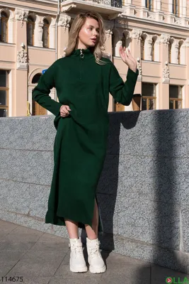 Женское зеленое платье с длинным рукавом И-23027-4 - купить недорого в  интернет магазине \"OLLA\", Украина.