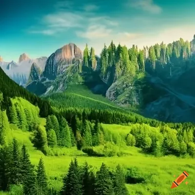 Зеленые горы и лес on Craiyon