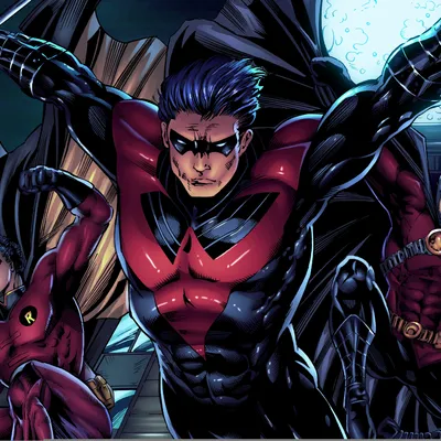Скачать обои фантастика, batman, герои, арт, dc comics, robin, Nightwing, Дик Грейсон, Тим Дрейк, Red Robin, раздел фэнтези в разрешении 2048x2048
