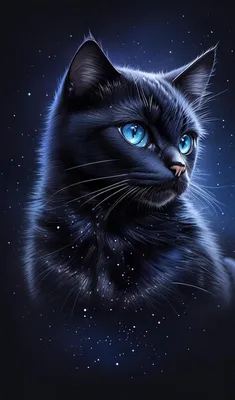 Вертикальные черные коты с голубыми глазами обои